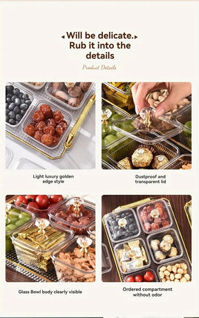1-Piece 8-Compartment Snack Tray, BPA-Free Plastic Food-Grade Snack Organizer, Perfect for Nuts, Fruits, Candies, Potato Chips - Elegant Gold Decor for Home Entertainment, Party Snack Table Decoration, Party Snack Storage Box | Gold-Plated Tray