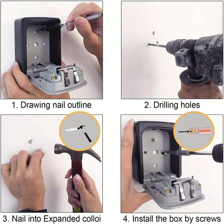 Household Wall-Mounted Key Box, Waterproof Secure Key Lockbox with Combination Lock, Large-Capacity Outdoor Key Safe for Storing Spare House Keys.grey