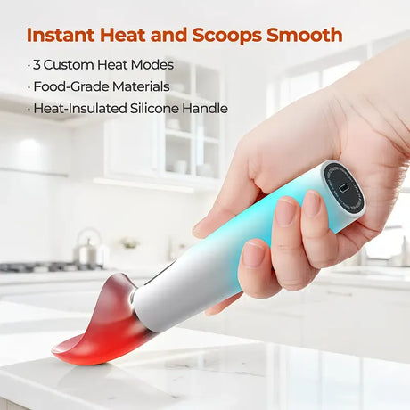 Rechargeable Smart Heated Ice Cream Scoop, 3 Temperature Settings for Quick Scooping, Zinc Alloy Head with Silicone Handle, Type-C Charging, Essential Home Dessert Tool./PINK