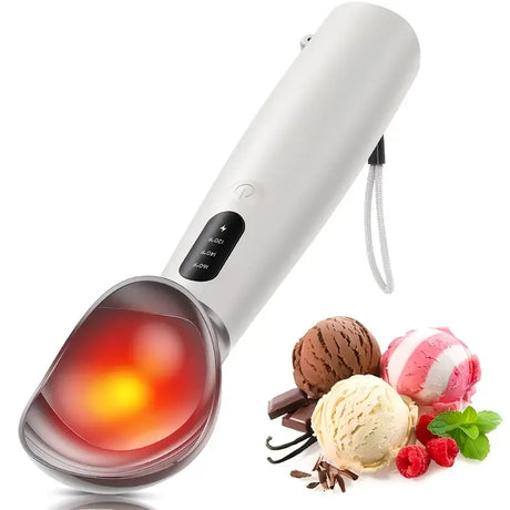 Rechargeable Smart Heated Ice Cream Scoop, 3 Temperature Settings for Quick Scooping, Zinc Alloy Head with Silicone Handle, Type-C Charging, Essential Home Dessert Tool./PINK