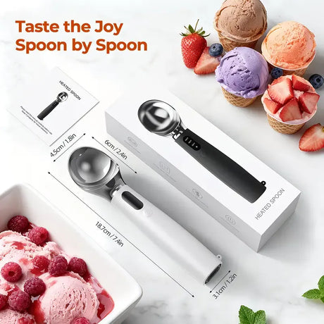 Rechargeable Smart Heated Ice Cream Scoop, 3 Temperature Settings for Quick Scooping, Zinc Alloy Head with Silicone Handle, Type-C Charging, Essential Home Dessert Tool./PINK