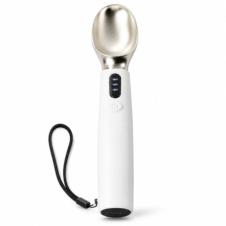Rechargeable Smart Heated Ice Cream Scoop, 3 Temperature Settings for Quick Scooping, Zinc Alloy Head with Silicone Handle, Type-C Charging, Essential Home Dessert Tool./PINK