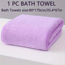 Modern Pineapple Grid Design Ultra-Soft Coral Fleece Bath Towel｜90x170cm Extra Thick Strong Absorption, Suitable for Bathroom, Gym, Hotel, and Home Use.(light blue)