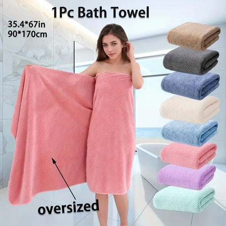 Modern Pineapple Grid Design Ultra-Soft Coral Fleece Bath Towel｜90x170cm Extra Thick Strong Absorption, Suitable for Bathroom, Gym, Hotel, and Home Use.(ORANGE)