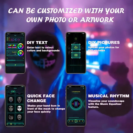 Smart LED Gesture-Sensing Light-Up Mask, 45 Dynamic + 70 Static Patterns, Party Atmosphere Essential / USB Rechargeable Version