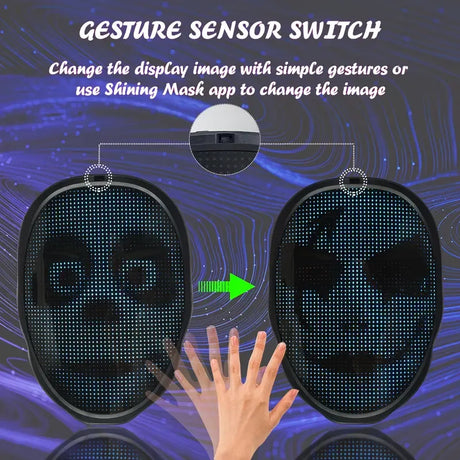 Smart LED Gesture-Sensing Light-Up Mask, 45 Dynamic + 70 Static Patterns, Party Atmosphere Essential / Battery-Powered Version