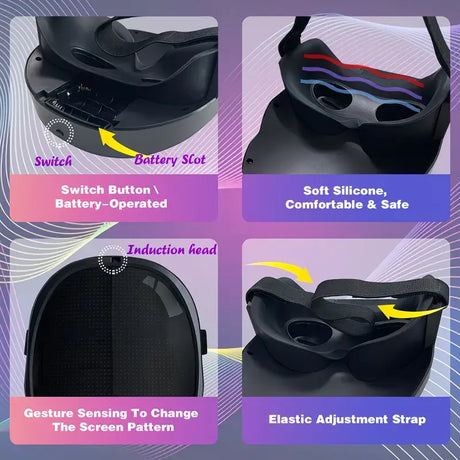 Smart LED Gesture-Sensing Light-Up Mask, 45 Dynamic + 70 Static Patterns, Party Atmosphere Essential / Battery-Powered Version