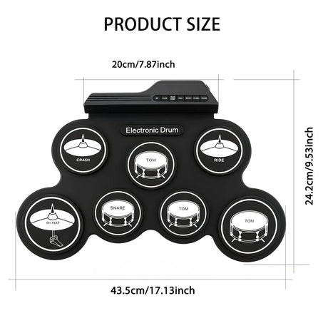 Portable Roll-Up Electronic Drum: Seven Pads with Realistic Feel, Silent Practice, Foldable and Easy to Carry Anywhere