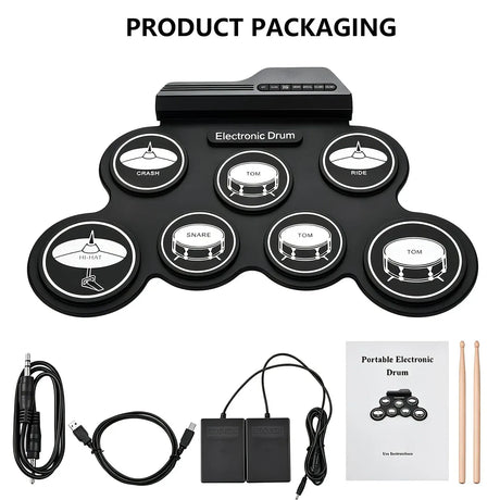 Portable Roll-Up Electronic Drum: Seven Pads with Realistic Feel, Silent Practice, Foldable and Easy to Carry Anywhere