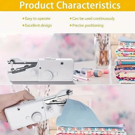 Handheld Sewing Machine, Mini Portable Sewing Machine, Quick Handheld Sewing Tool, Suitable for Fabric and Clothing (Batteries Not Included, Requires 4 AA Batteries), Colors of Fabric and Thread Spool in Accessories Are Random