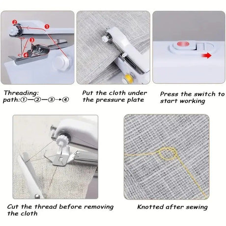 Handheld Sewing Machine, Mini Portable Sewing Machine, Quick Handheld Sewing Tool, Suitable for Fabric and Clothing (Batteries Not Included, Requires 4 AA Batteries), Colors of Fabric and Thread Spool in Accessories Are Random