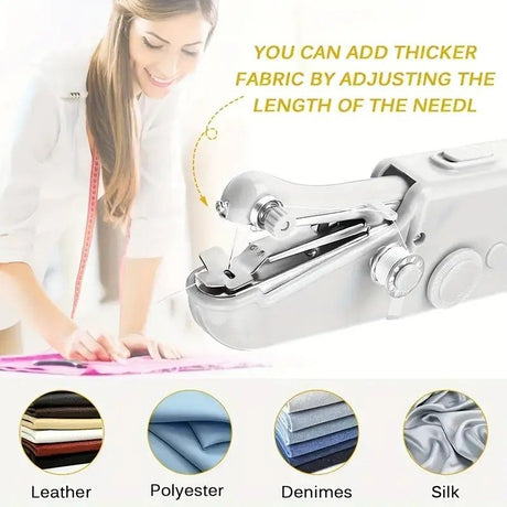 Handheld Sewing Machine, Mini Portable Sewing Machine, Quick Handheld Sewing Tool, Suitable for Fabric and Clothing (Batteries Not Included, Requires 4 AA Batteries), Colors of Fabric and Thread Spool in Accessories Are Random