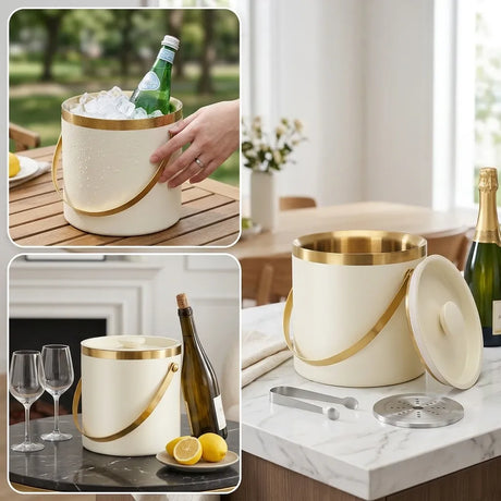 3L Stainless Steel Double-Wall Vacuum Ice Bucket with Lid & Tongs – Home & Commercial Champagne Cooler.(black)