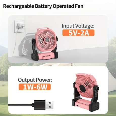 2-in-1 Portable Fan & Light, Quiet & Cool for Outdoor Use  black