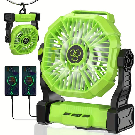2-in-1 Portable Fan & Light, Quiet & Cool for Outdoor Use  black