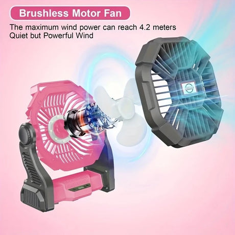 GREEN 2-in-1 Portable Fan & Light, Quiet & Cool for Outdoor Use