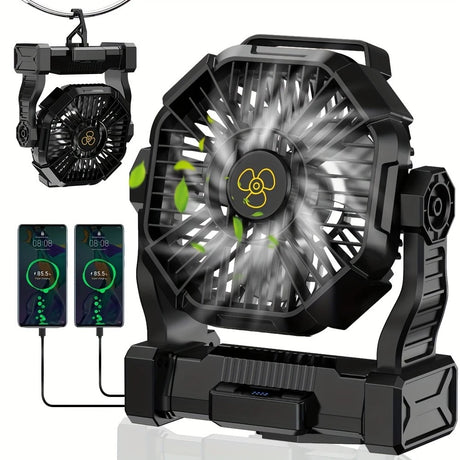 GREEN 2-in-1 Portable Fan & Light, Quiet & Cool for Outdoor Use