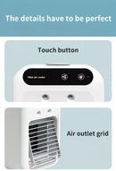 USB rechargeable mini air conditioning fan, supports USB/wireless charging. Features 3-speed wind, cooling, and humidification levels. Powered by a lithium battery, lightweight and compact, ideal for desktop cooling in both office and home settings.