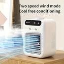 USB rechargeable mini air conditioning fan, supports USB/wireless charging. Features 3-speed wind, cooling, and humidification levels. Powered by a lithium battery, lightweight and compact, ideal for desktop cooling in both office and home settings.