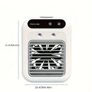 USB rechargeable mini air conditioning fan, supports USB/wireless charging. Features 3-speed wind, cooling, and humidification levels. Powered by a lithium battery, lightweight and compact, ideal for desktop cooling in both office and home settings.
