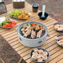 Portable mini tabletop barbecue grill, made of stainless steel, includes a grill mesh, designed for home use, and functions as a detachable charcoal grill.