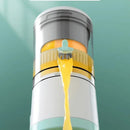 New portable USB juicer, powered by a rechargeable lithium battery, extracts juice from oranges, lemons, watermelons, grapes, and other juicy fruits with the press of a button, efficiently separating pulp residue—a versatile kitchen and travel helper.
