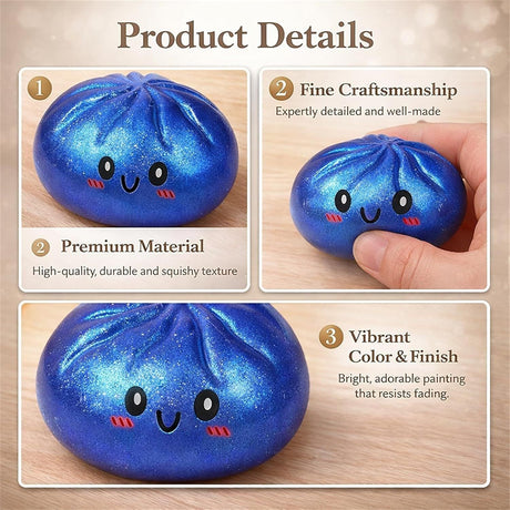 Simulated Smiley Steamed Bun Squishy Toy, Cute Stress Relief Plaything, Soft Slow-Rebound Texture, Adorable Desktop Decor(Blue pinching)