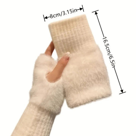 Women's Comfortable Fingerless Gloves - Soft, Warm, and Fashionable Pure White Winter Gloves, Suitable for Cold Weather or Casual Wear, Hand Washable, Ladies' Gloves.white