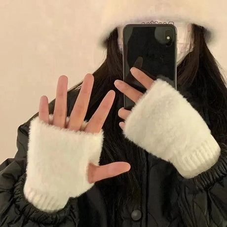 Women's Comfortable Fingerless Gloves - Soft, Warm, and Fashionable Pure White Winter Gloves, Suitable for Cold Weather or Casual Wear, Hand Washable, Ladies' Gloves.pink