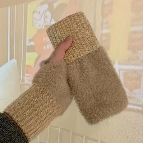 Women's Comfortable Fingerless Gloves - Soft, Warm, and Fashionable Pure White Winter Gloves, Suitable for Cold Weather or Casual Wear, Hand Washable, Ladies' Gloves.BLACK