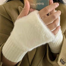 Women's Comfortable Fingerless Gloves - Soft, Warm, and Fashionable Pure White Winter Gloves, Suitable for Cold Weather or Casual Wear, Hand Washable, Ladies' Gloves.BLACK