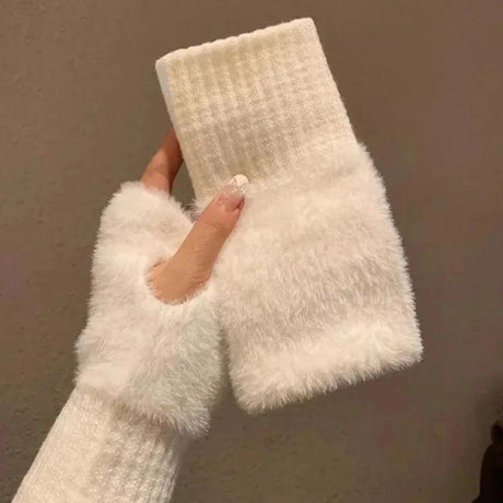 Women's Comfortable Fingerless Gloves - Soft, Warm, and Fashionable Pure White Winter Gloves, Suitable for Cold Weather or Casual Wear, Hand Washable, Ladies' Gloves..khaki