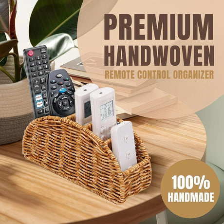 Handwoven Remote Control Storage Box, eco-friendly material, large capacity for categorized storage, fits coffee tables and desktops, easily eliminates clutter, adding a natural and warm touch to your home.（brown）