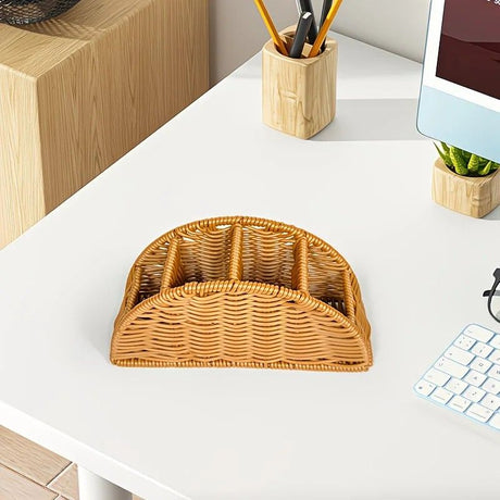 Handwoven Remote Control Storage Box, eco-friendly material, large capacity for categorized storage, fits coffee tables and desktops, easily eliminates clutter, adding a natural and warm touch to your home.（brown）