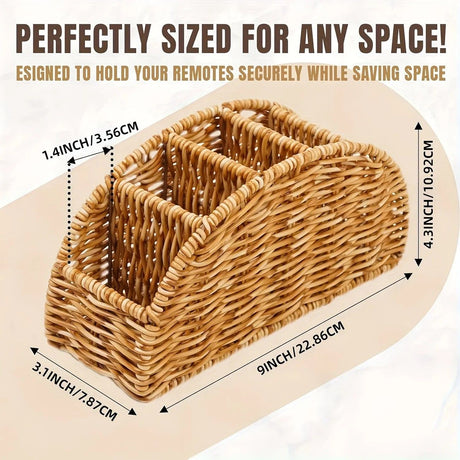 Handwoven Remote Control Storage Box, eco-friendly material, large capacity for categorized storage, fits coffee tables and desktops, easily eliminates clutter, adding a natural and warm touch to your home.(dull grey)