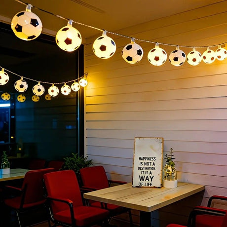Football Shaped LED String Light, Warm Yellow Soft Glow, Cozy Decoration for Bedroom and Party. Battery Powered, 1.5 Meters with 10 Lights.