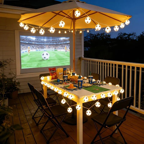 Football Shaped LED String Light, Warm Yellow Soft Glow, Cozy Decoration for Bedroom and Party. Battery Powered, 1.5 Meters with 10 Lights.