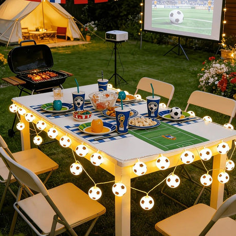 Football Shaped LED String Light, Warm Yellow Soft Glow, Cozy Decoration for Bedroom and Party. Battery Powered, 1.5 Meters with 10 Lights.