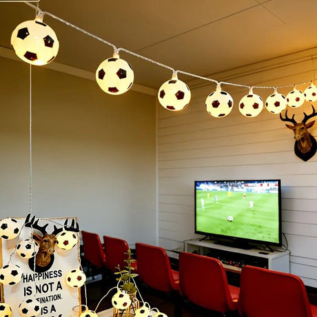Football Shaped LED String Light, Warm Yellow Soft Glow, Cozy Decoration for Bedroom and Party. Battery Powered, 3Meters with 20 Lights.