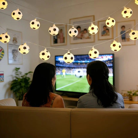 Football Shaped LED String Light, Warm Yellow Soft Glow, Cozy Decoration for Bedroom and Party. USB Powered, 3 Meters with 20Lights.