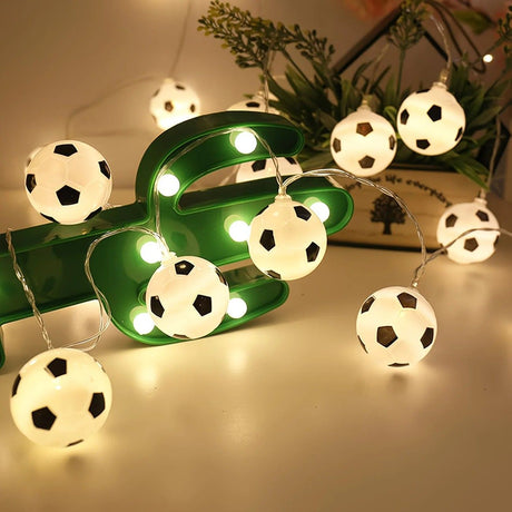 Football Shaped LED String Light, Warm Yellow Soft Glow, Cozy Decoration for Bedroom and Party. USB Powered, 3 Meters with 20Lights.