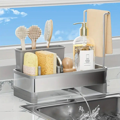 No Drill 360° Rotating Drain Sponge Holder with Tray Kitchen Sink Organizer(WHITE)