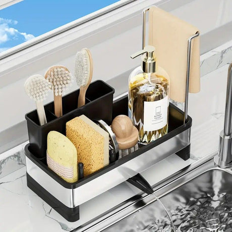 No Drill 360° Rotating Drain Sponge Holder with Tray Kitchen Sink Organizer(GREY)