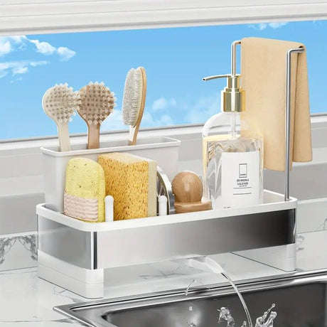 No Drill 360° Rotating Drain Sponge Holder with Tray Kitchen Sink Organizer(GREY)