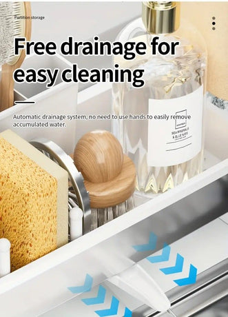 No Drill 360° Rotating Drain Sponge Holder with Tray Kitchen Sink Organizer AU(BLACK)