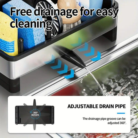 No Drill 360° Rotating Drain Sponge Holder with Tray Kitchen Sink Organizer AU(BLACK)