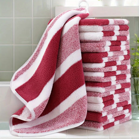 GREEN 12PCS Thick Absorbent Lint-Free Coral Fleece Kitchen Cleaning Cloth, Easily Removes Grease, Hangable for Drying
