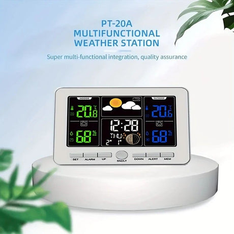 Indoor Outdoor Weather Station Color LCD Atomic Clock Barometer Forecast Dual Alarm Snooze Calendar Time Date Moon Phase Adjustable Backlight.BLACK