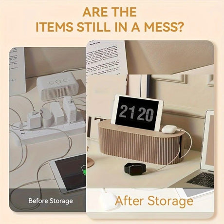 1 Multi-Scene Cable Storage Box Durable Desktop TV Cable Management System with Lid  Scratch-Resistant Storage Case, Suitable for Power Strips, Chargers, and Home Office Supplies .(beige)