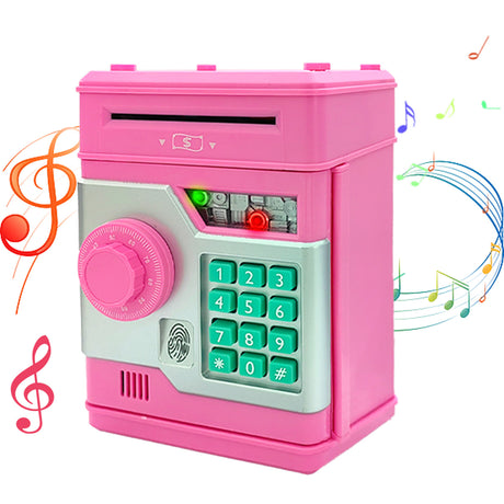 PINK Children's Password Piggy Bank, Dual Lock, Automatic Bill Intake, Develops Savings Habit, Multiple Colors Available, Battery Not Included
